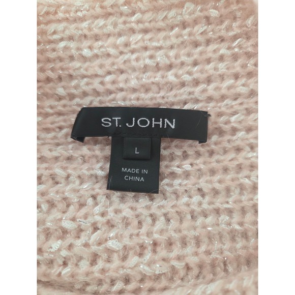 ST JOHN Blush Pink Metallic Twisted Rib Mohair Blend Pullover Sweater Woman Sz L - Picture 5 of 7